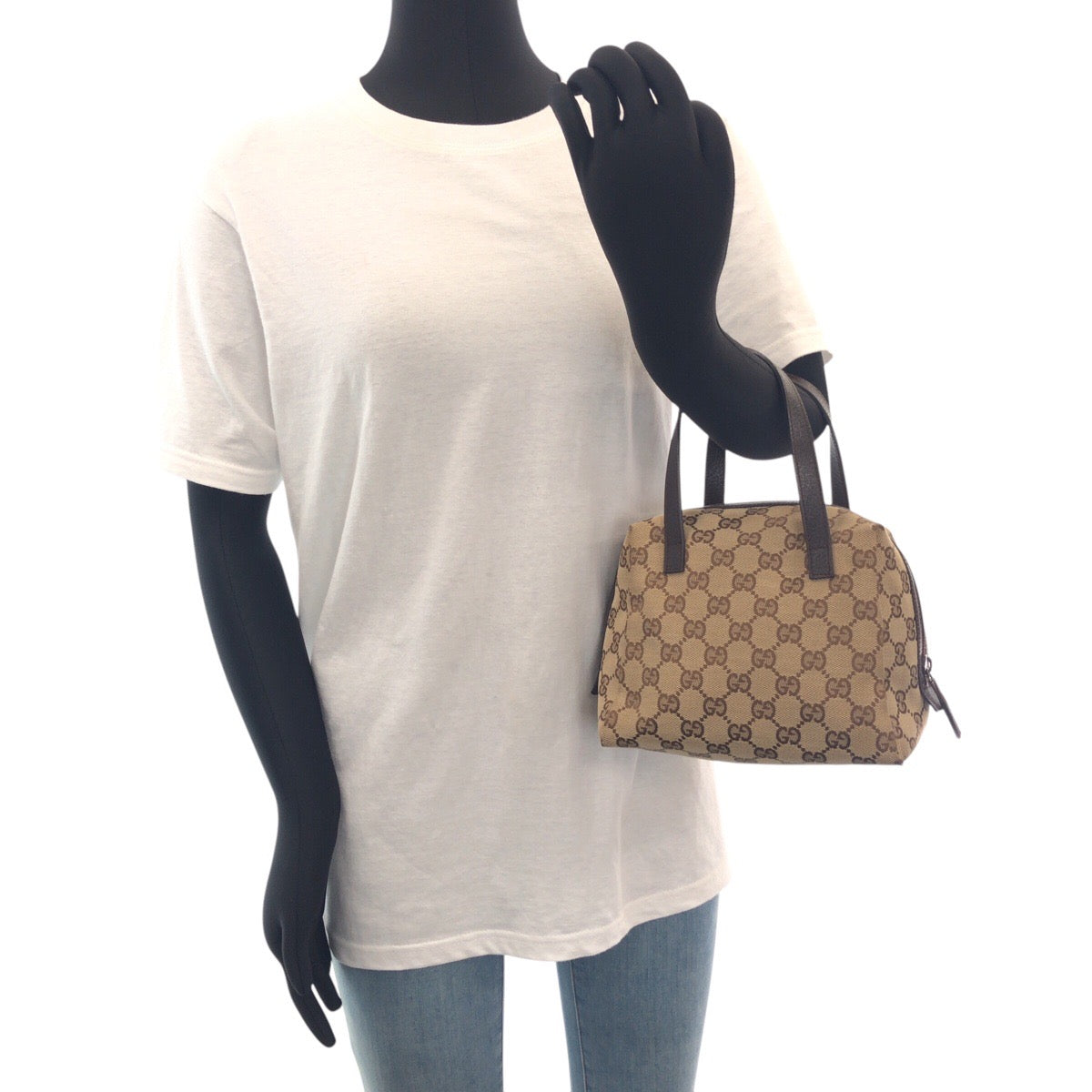 14969
GUCCI グッチ ベージュ ブラウン シルバー金具 GGキャンバス / レザー 124542 ハンドバッグ  レディース