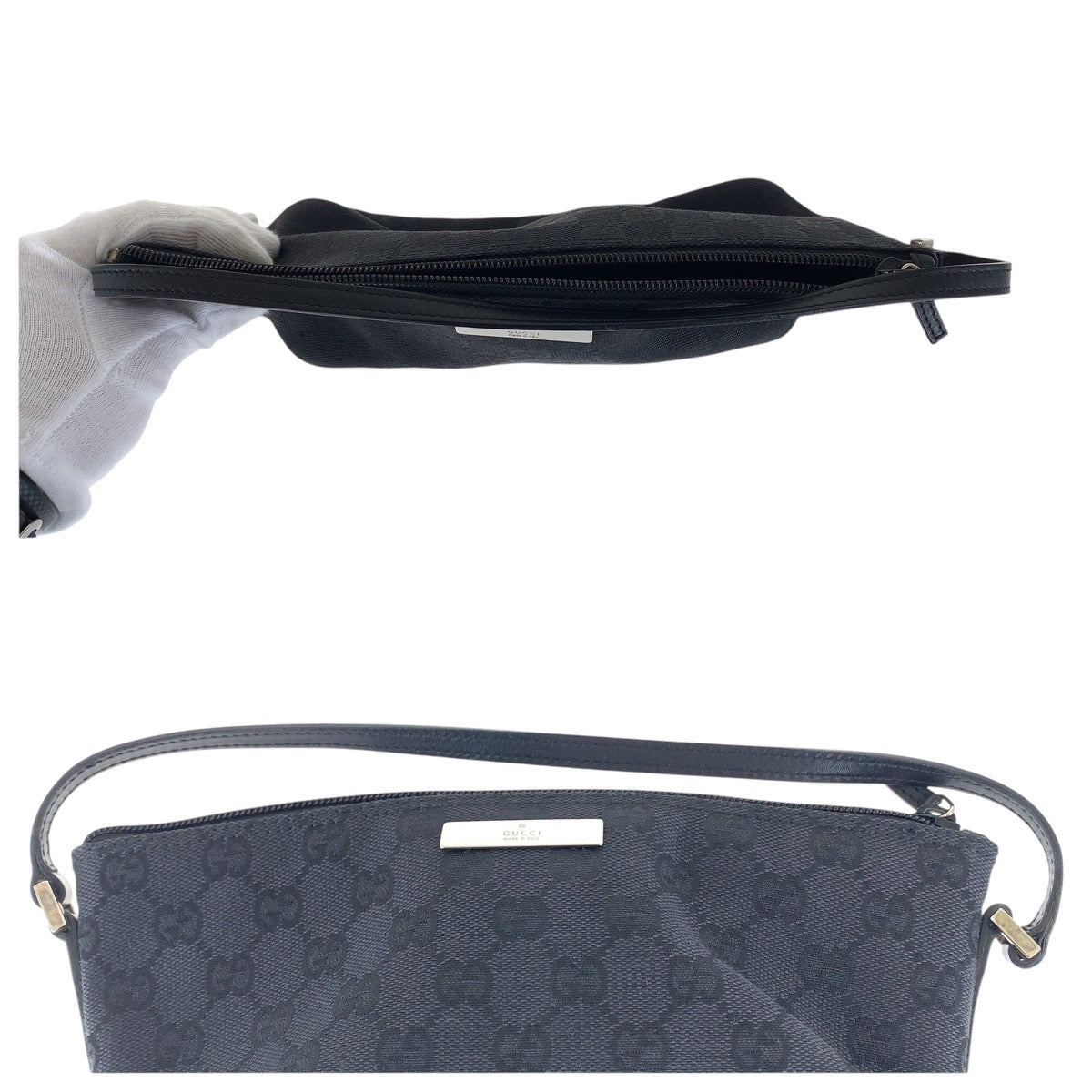 14972
GUCCI グッチ ブラック 黒 シルバー金具 GGキャンバス / レザー 039 1103 ハンドバッグ アクセサリーポーチ  レディース