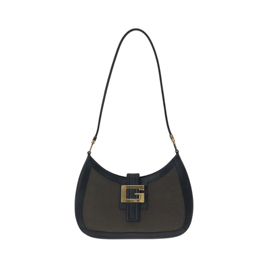 14975
GUCCI グッチ ホーボー ブラウン ブラック ゴールド金具 コットン 001 4141 ホーボー ワンショルダーバッグ 肩掛け  レディース
