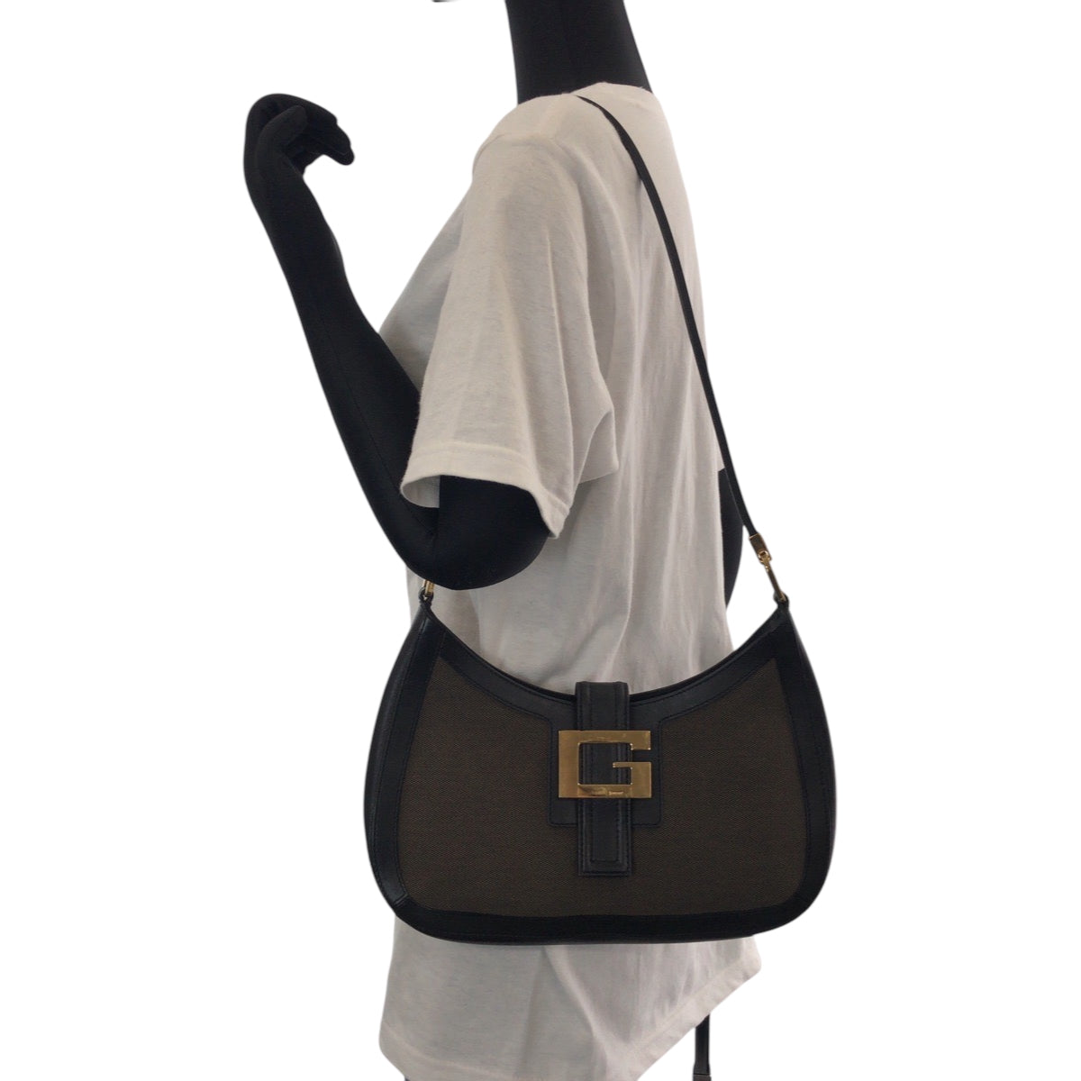 14975
GUCCI グッチ ホーボー ブラウン ブラック ゴールド金具 コットン 001 4141 ホーボー ワンショルダーバッグ 肩掛け  レディース