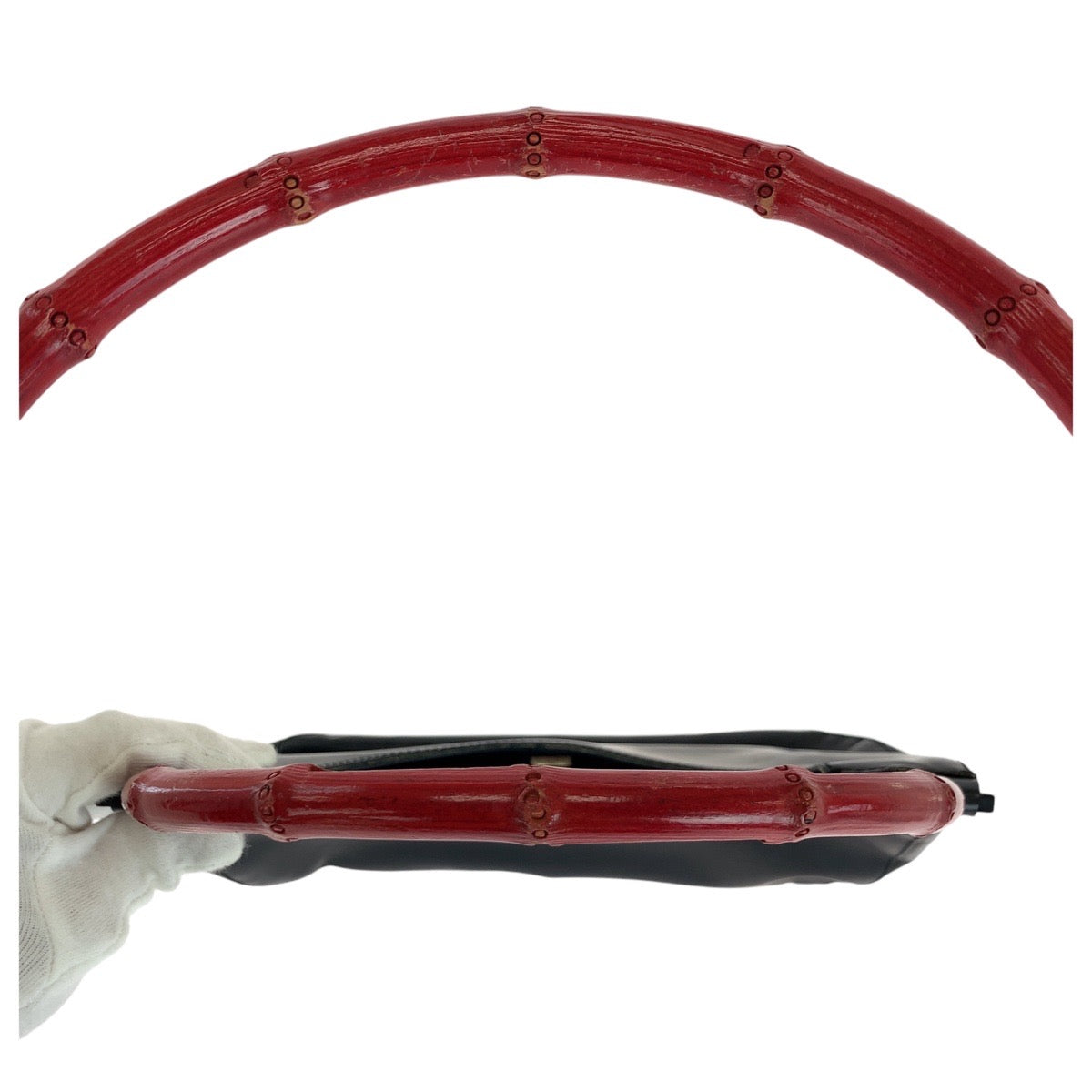 18012
GUCCI グッチ バンブー ブラック 黒 レッド シルバー金具 レザー 001 3739 ショルダーバッグ  レディース AB34