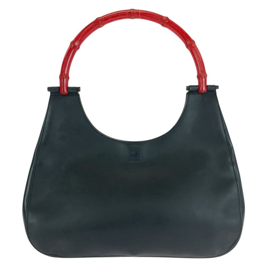 14976
GUCCI グッチ バンブー ブラック 黒 レッド シルバー金具 レザー 001 3739 ショルダーバッグ  レディース