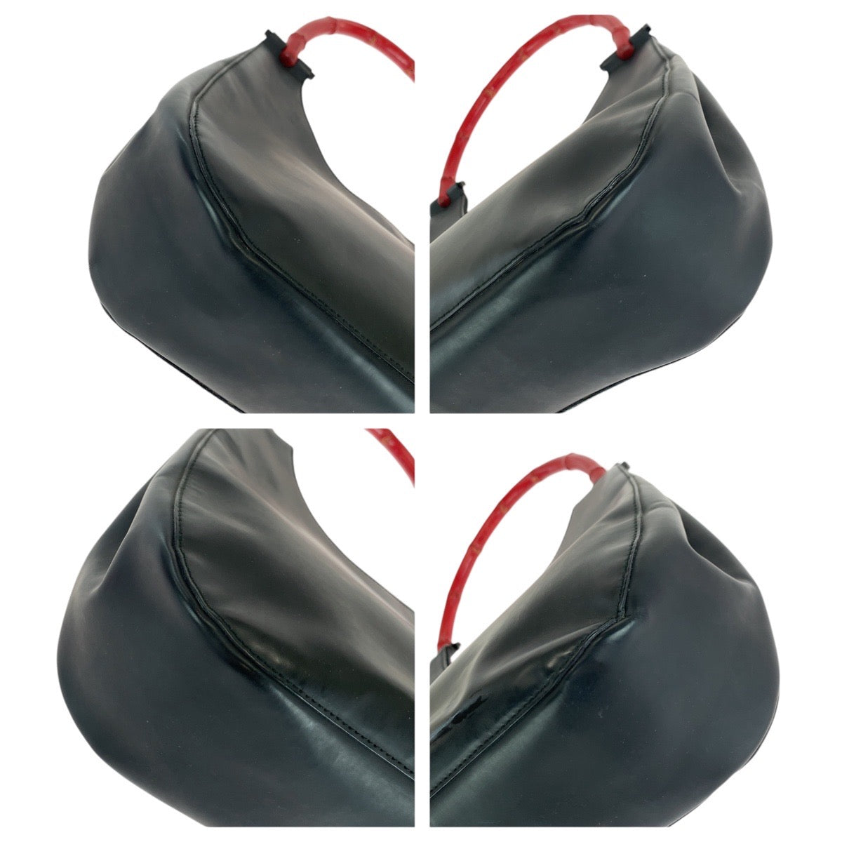 14976
GUCCI グッチ バンブー ブラック 黒 レッド シルバー金具 レザー 001 3739 ショルダーバッグ  レディース