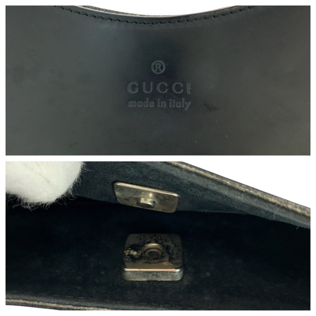 18012
GUCCI グッチ バンブー ブラック 黒 レッド シルバー金具 レザー 001 3739 ショルダーバッグ  レディース AB34