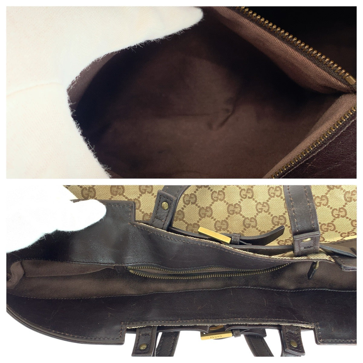 14977
GUCCI グッチ ブラウン ゴールド金具 GGキャンバス / レザー 106251 トートバッグ ハンドバッグ  レディース