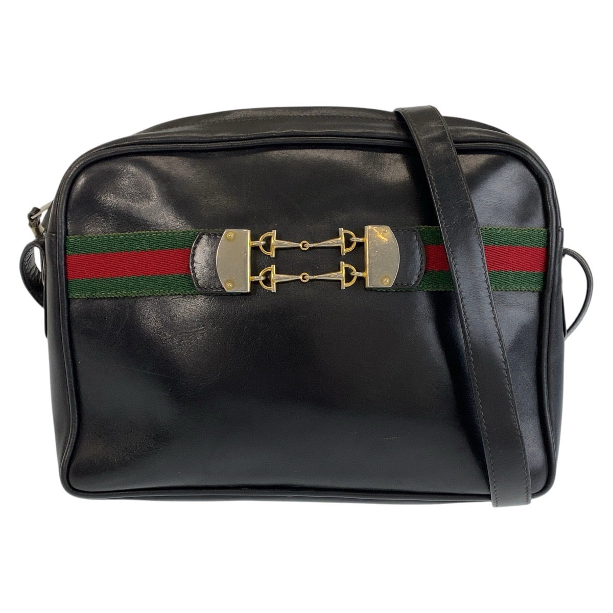 14983
GUCCI グッチ シェリーライン ブラック 黒 ゴールド金具 レザー ショルダーバッグ ポシェット  レディース