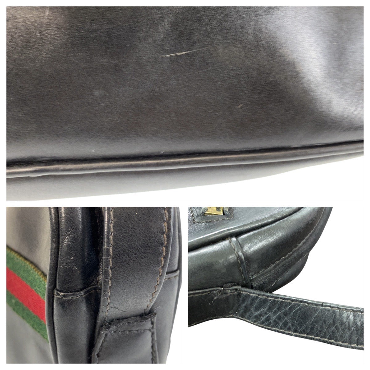 14983
GUCCI グッチ シェリーライン ブラック 黒 ゴールド金具 レザー ショルダーバッグ ポシェット  レディース