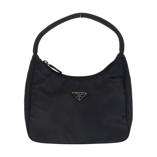 14984
PRADA プラダ テスート 三角ロゴプレート ブラック 黒 シルバー金具 ナイロン ホーボー ハンドバッグ アクセサリーポーチ  レディース