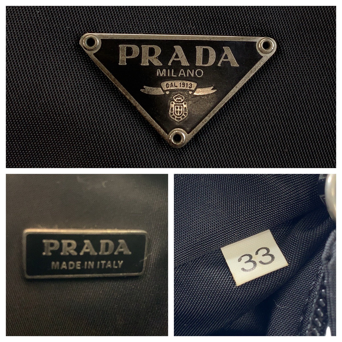 14984
PRADA プラダ テスート 三角ロゴプレート ブラック 黒 シルバー金具 ナイロン ホーボー ハンドバッグ アクセサリーポーチ  レディース
