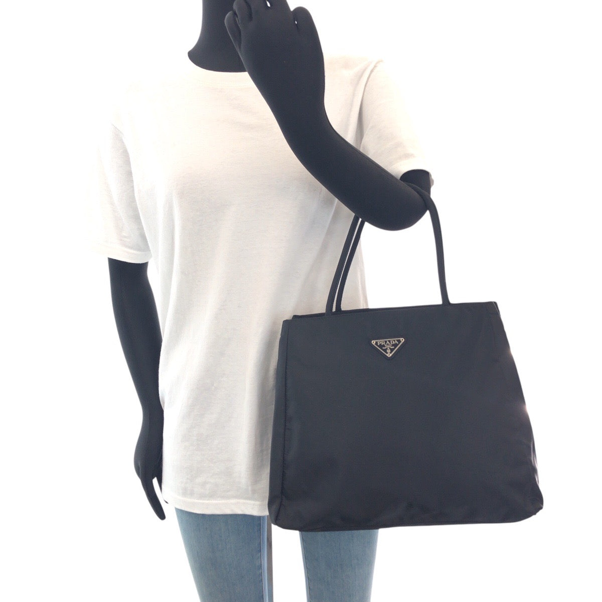 14992
PRADA プラダ テスート 三角ロゴプレート ブラック 黒 シルバー金具 ナイロン トートバッグ ショルダーバッグ  レディース