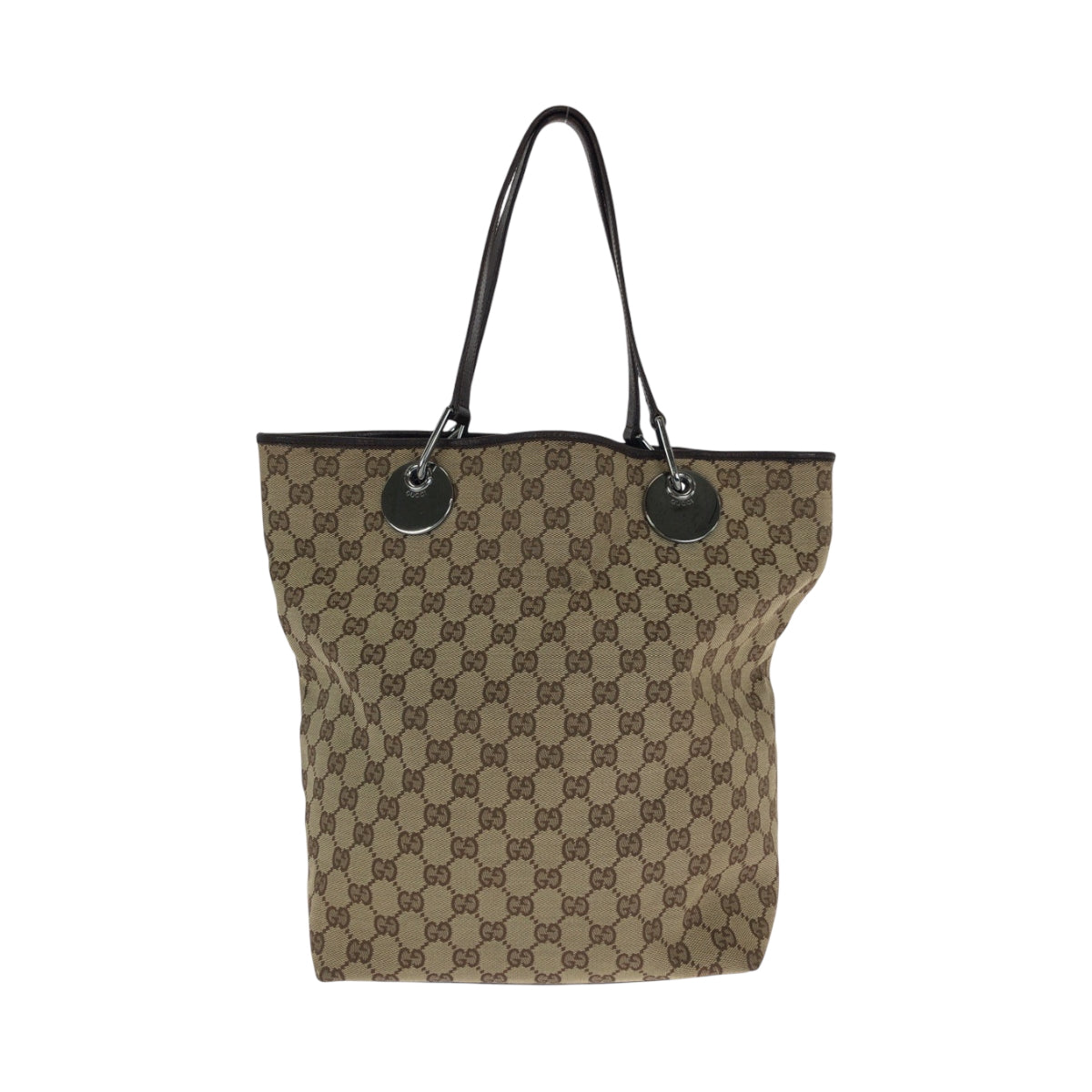 14993
GUCCI グッチ ベージュ ブラウン シルバー金具 GGキャンバス 120836 トートバッグ ショルダーバッグ  レディース