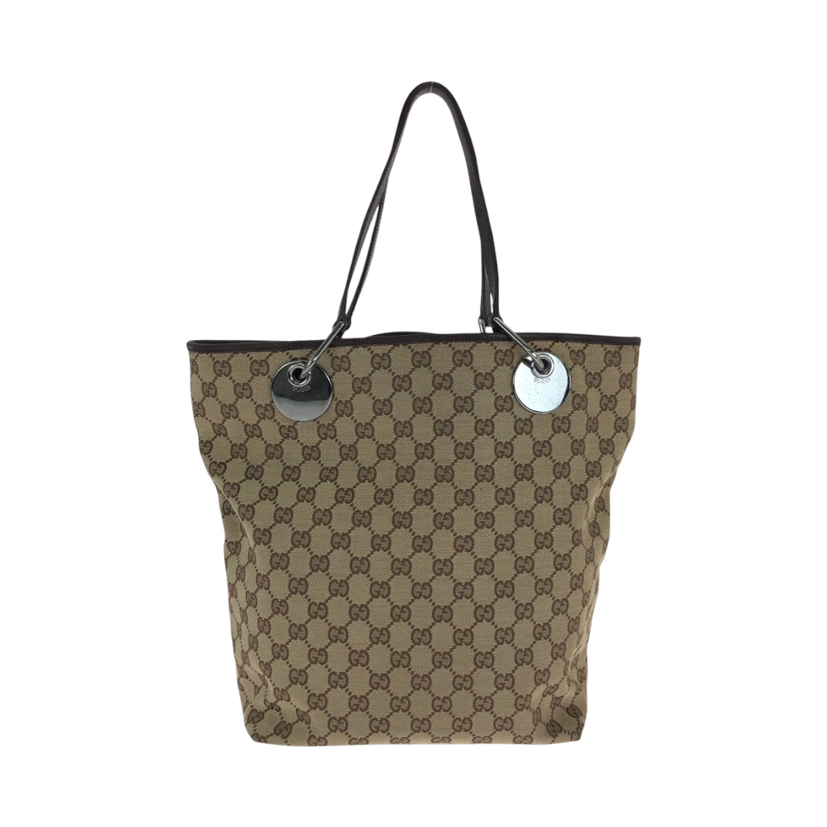 14993
GUCCI グッチ ベージュ ブラウン シルバー金具 GGキャンバス 120836 トートバッグ ショルダーバッグ  レディース