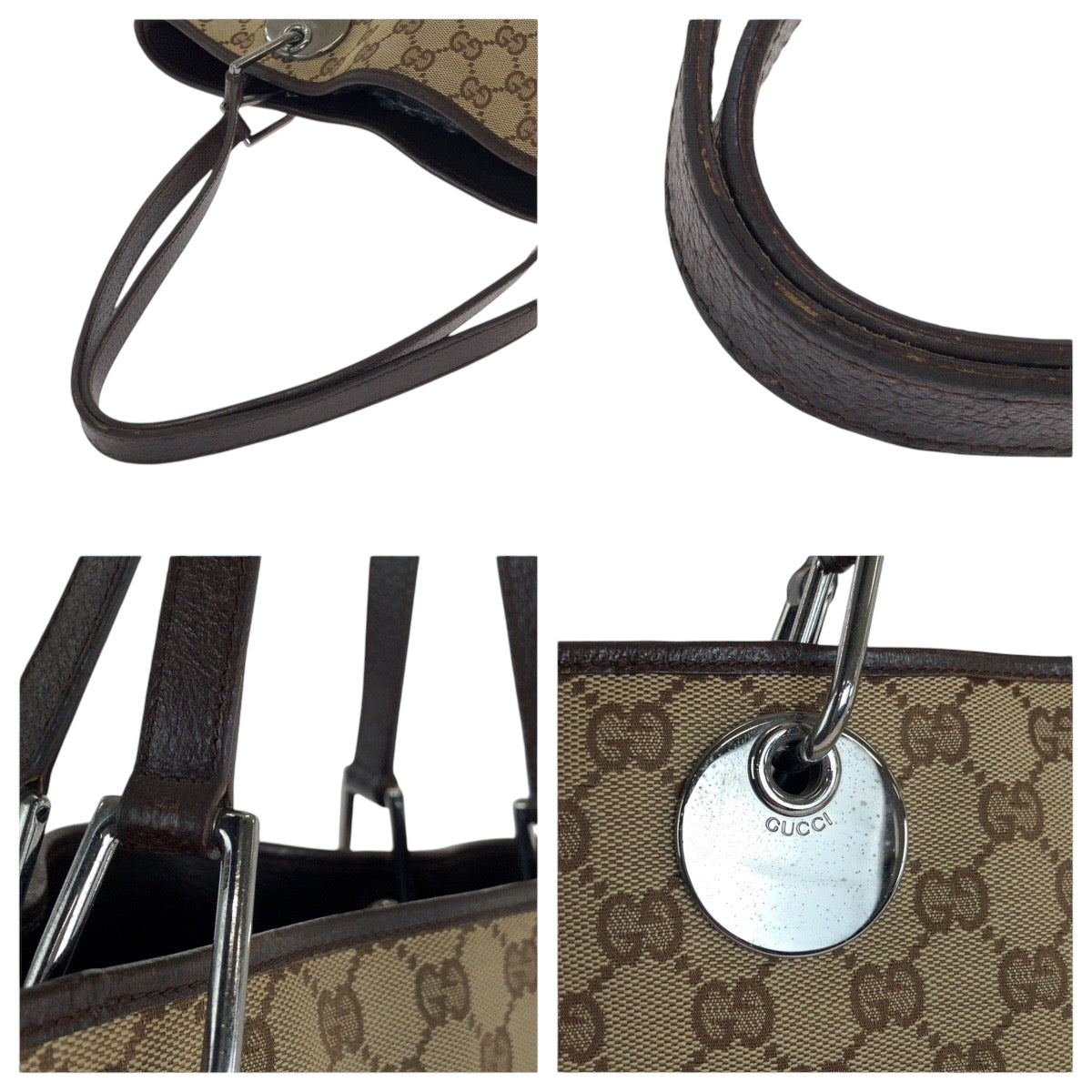 14993
GUCCI グッチ ベージュ ブラウン シルバー金具 GGキャンバス 120836 トートバッグ ショルダーバッグ  レディース