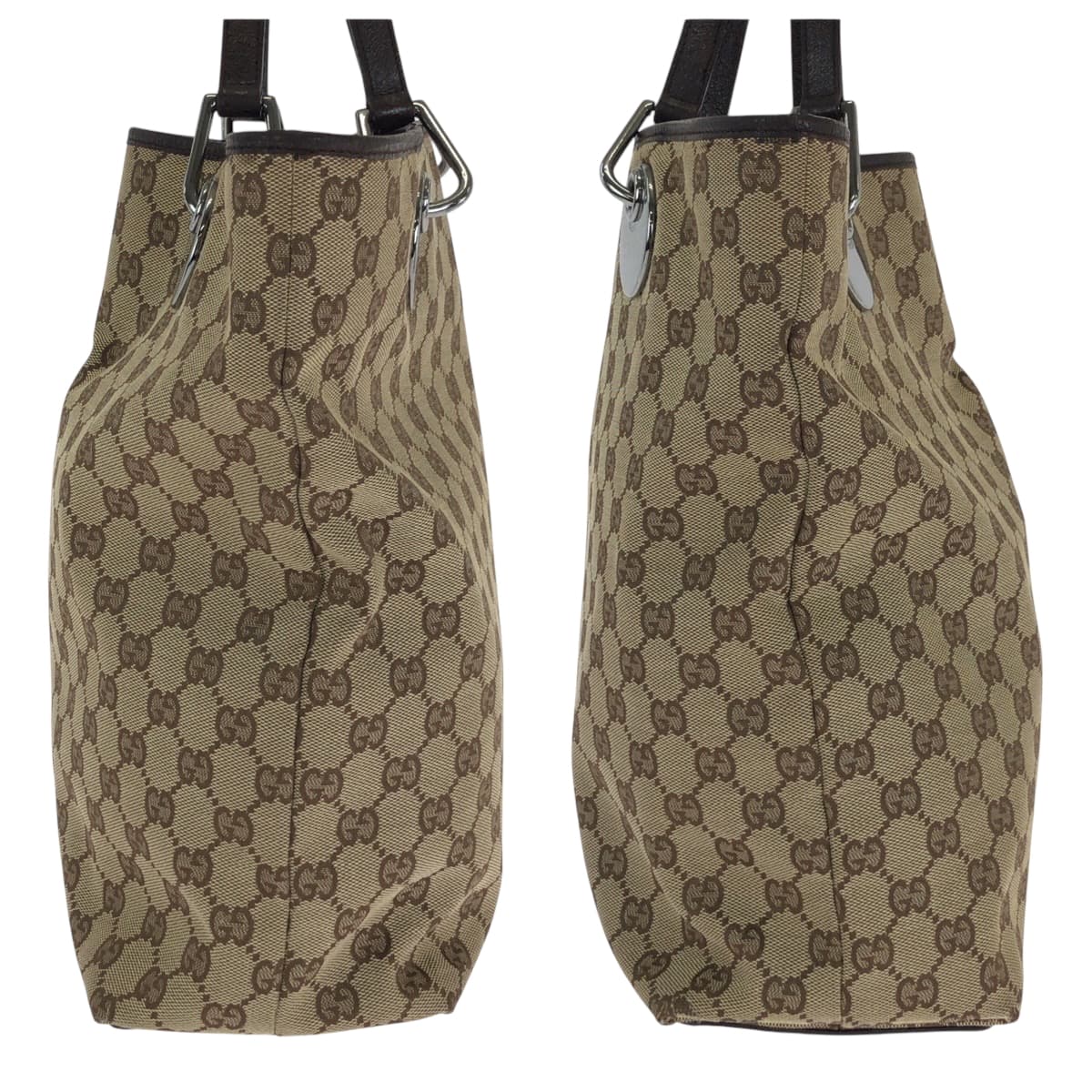 14993
GUCCI グッチ ベージュ ブラウン シルバー金具 GGキャンバス 120836 トートバッグ ショルダーバッグ  レディース