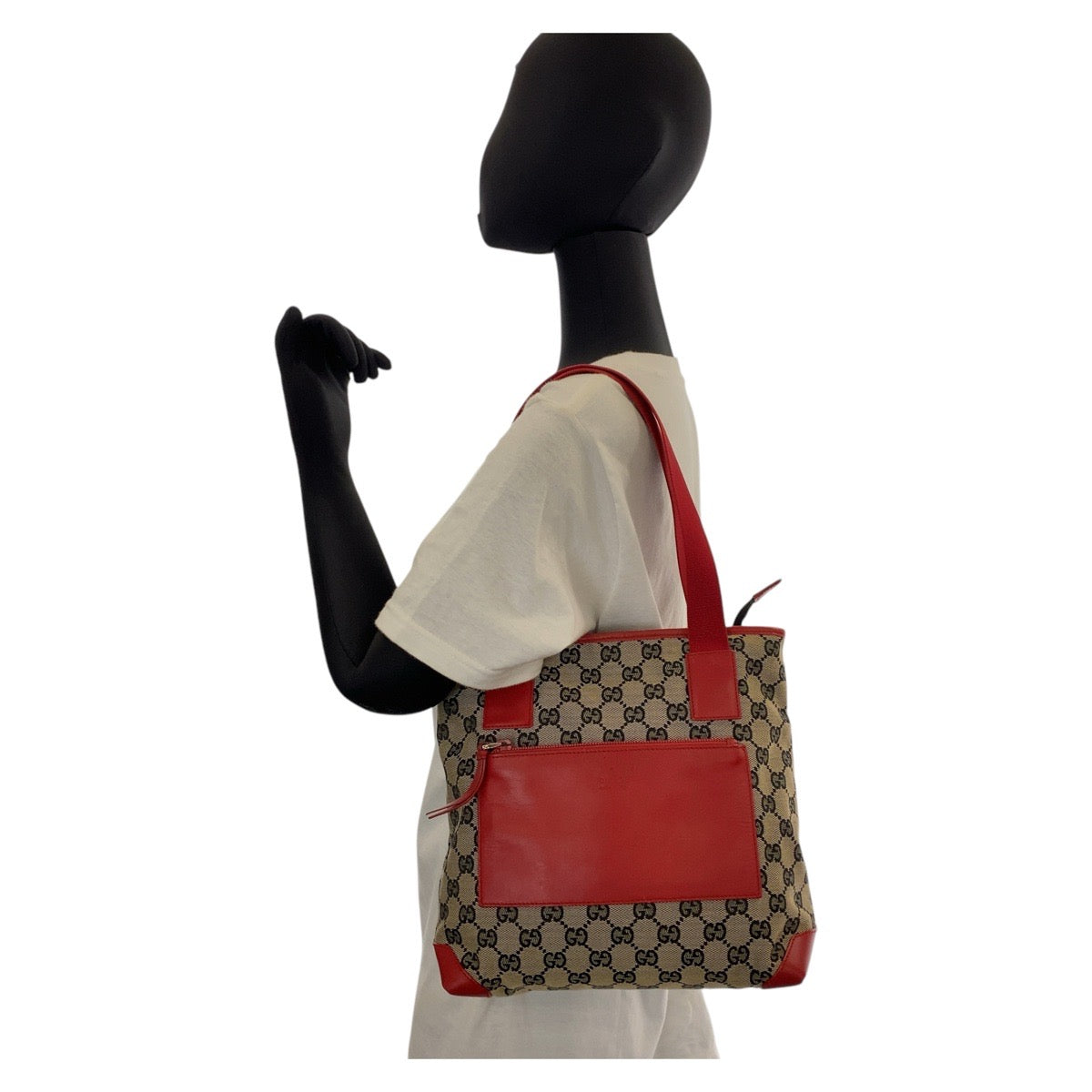 15002
GUCCI グッチ レッド ベージュ GGキャンバス / レザー 019 0402 トートバッグ ショルダーバッグ  レディース