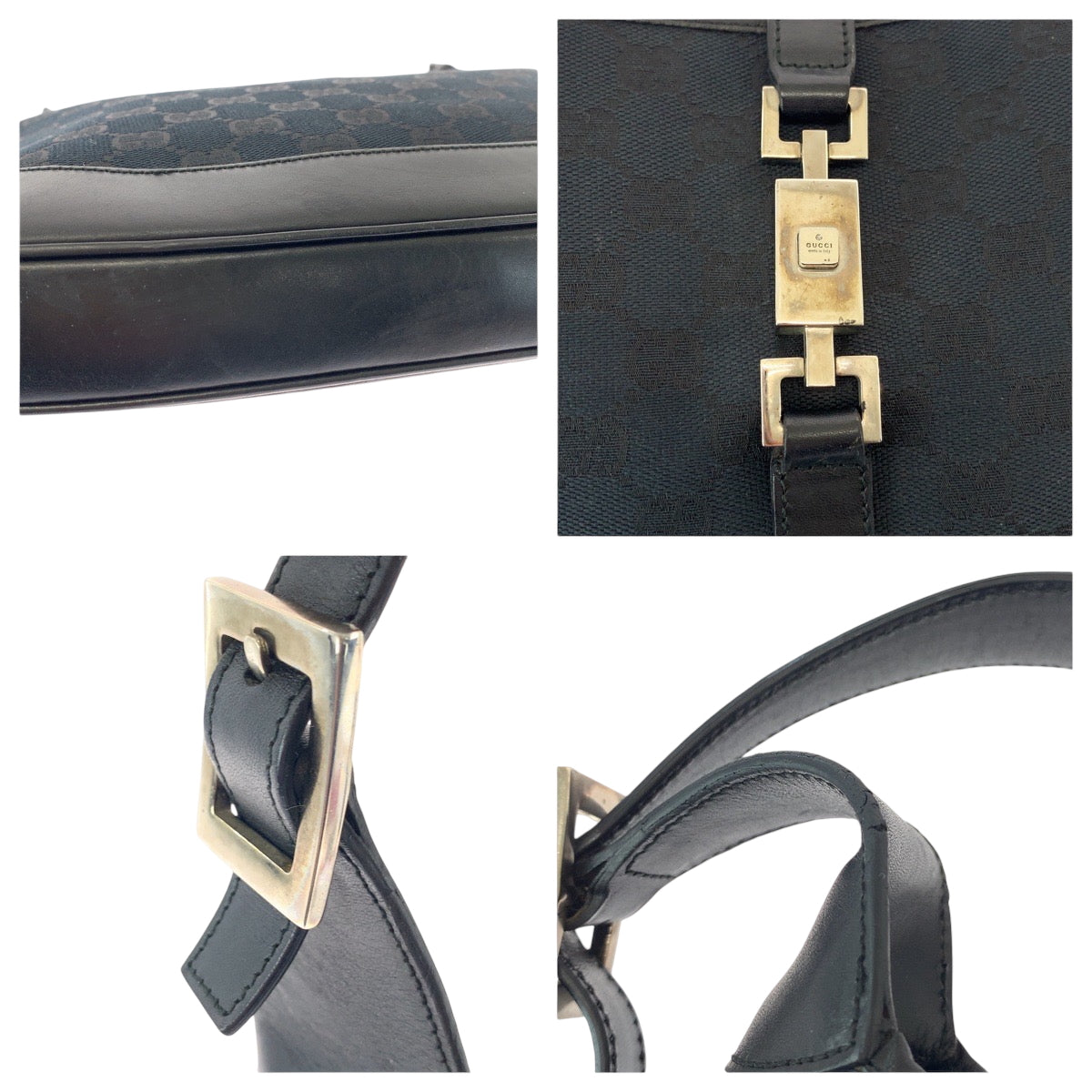 15005
GUCCI グッチ ジャッキー ブラック 黒 シルバー金具 GGキャンバス 001 3306 ホーボー ワンショルダーバッグ 肩掛け  レディース