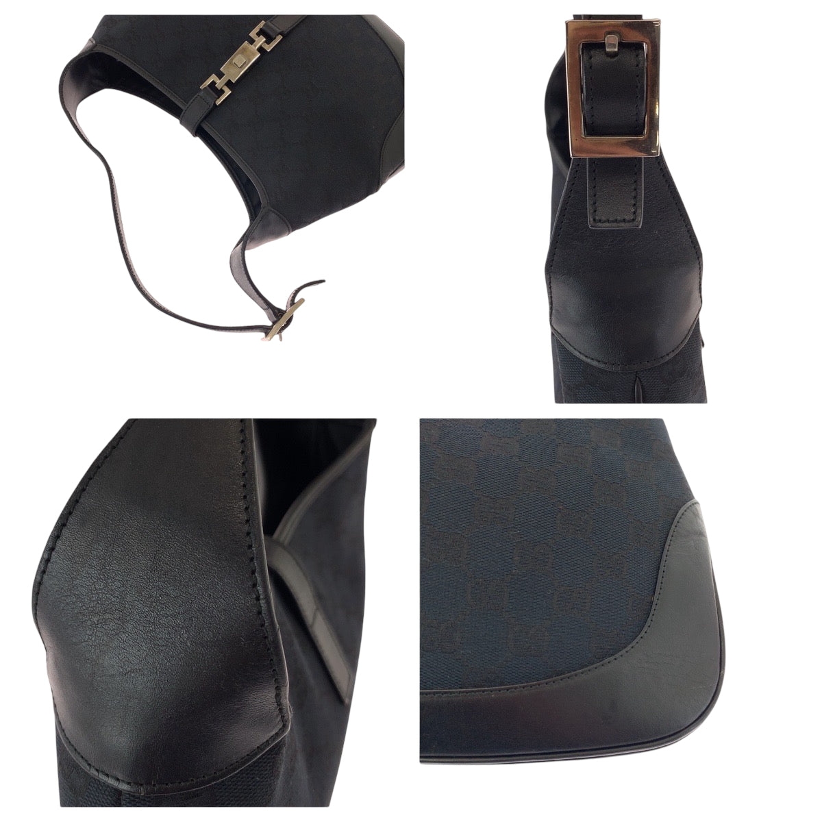 15005
GUCCI グッチ ジャッキー ブラック 黒 シルバー金具 GGキャンバス 001 3306 ホーボー ワンショルダーバッグ 肩掛け  レディース