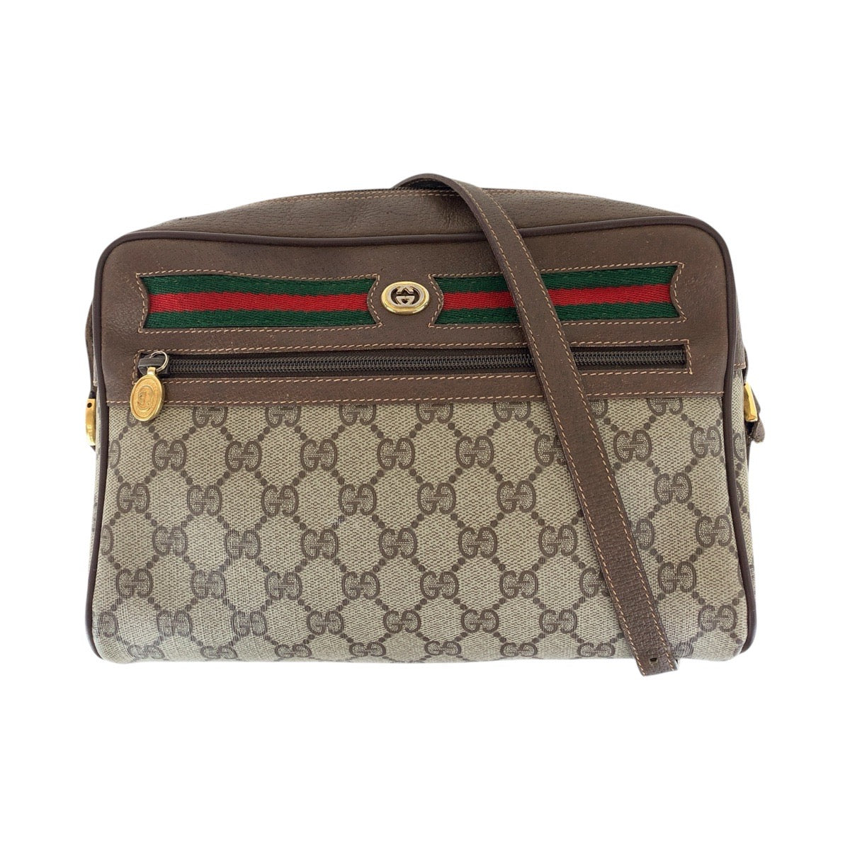15006
GUCCI グッチ ヴィンテージ オールドグッチ シェリーライン ブラウン ゴールド金具 GGスプリームキャンバス / レザー 56 02 088 ショルダーバッグ ポシェット  レディース