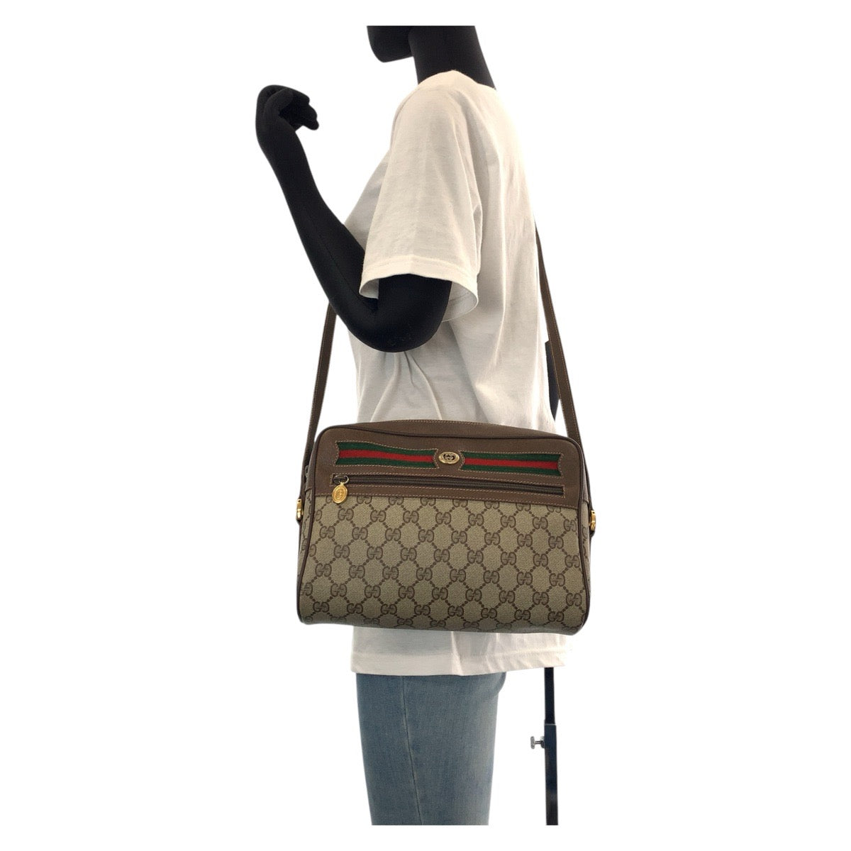 15006
GUCCI グッチ ヴィンテージ オールドグッチ シェリーライン ブラウン ゴールド金具 GGスプリームキャンバス / レザー 56 02 088 ショルダーバッグ ポシェット  レディース