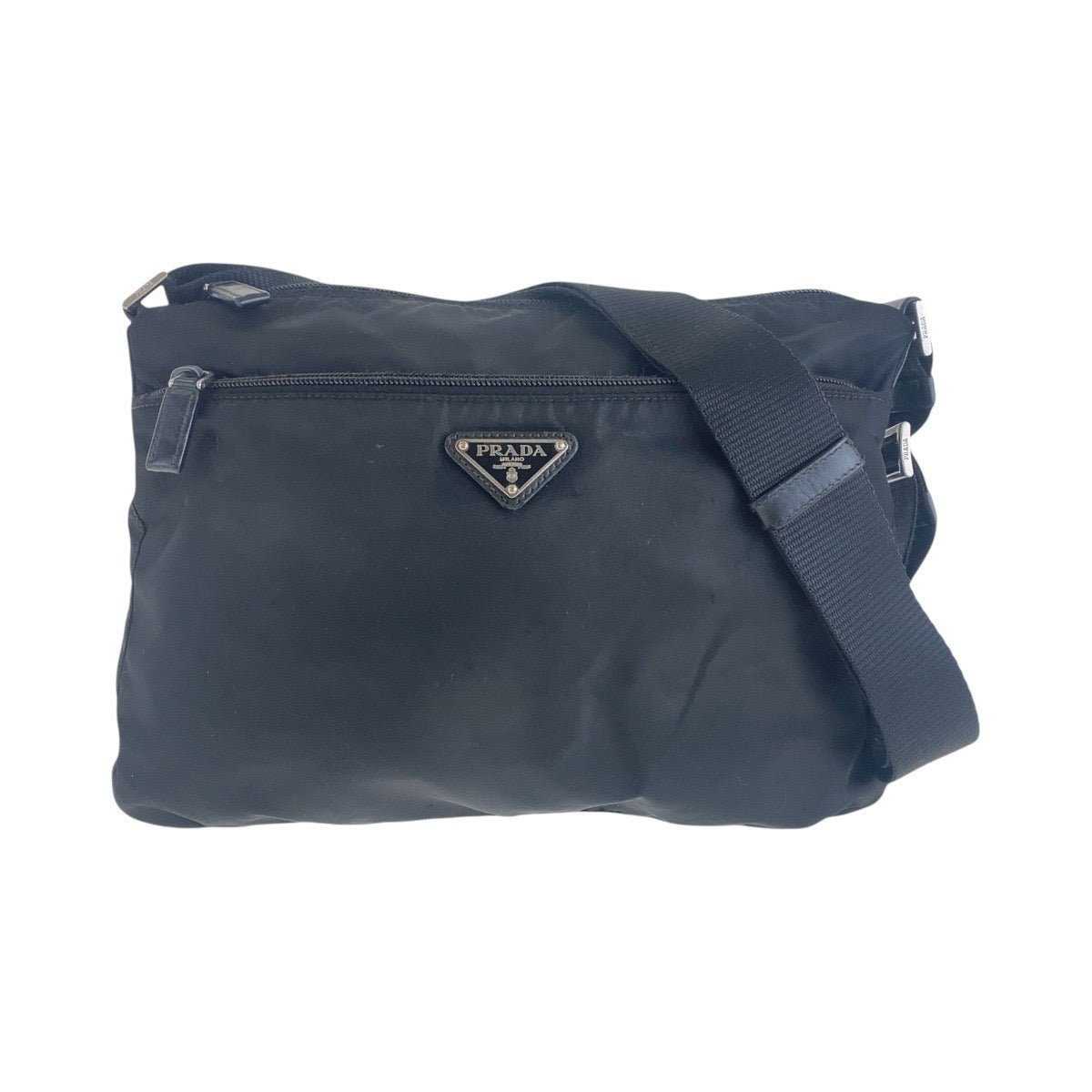15008
PRADA プラダ テスート 三角ロゴプレート ブラック 黒 シルバー金具 ナイロン 斜め掛け ショルダーバッグ 男女兼用  メンズ AB38