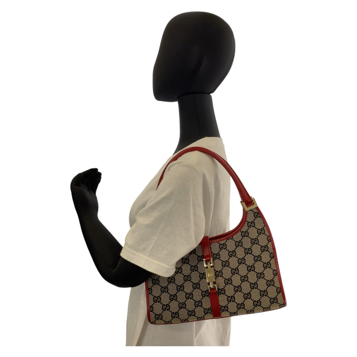 15013
GUCCI グッチ ジャッキー レッド ベージュ ゴールド金具 GGキャンバス / レザー 002 1068 ホーボー ショルダーバッグ ハンドバッグ  レディース