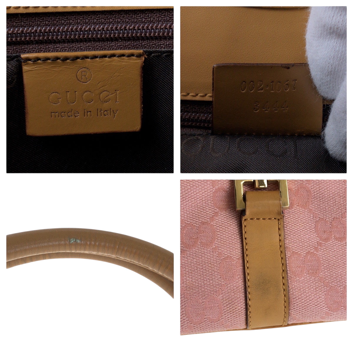 15015
GUCCI グッチ ジャッキー ピンク ブラウン ゴールド金具 GGキャンバス 002 1067 ホーボー ワンショルダーバッグ 肩掛け  レディース