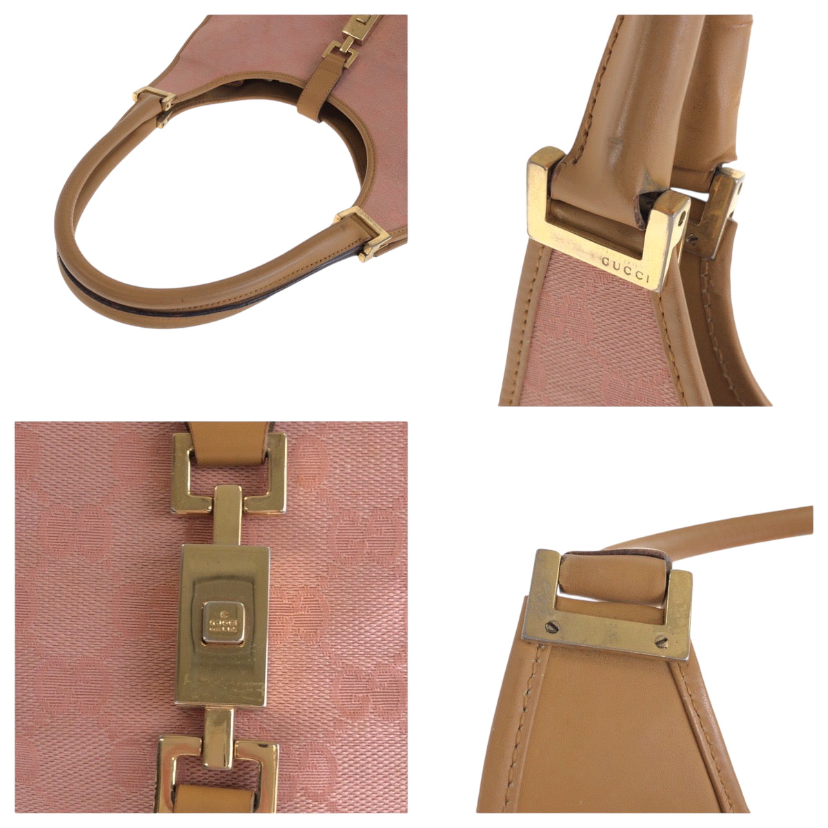 15015
GUCCI グッチ ジャッキー ピンク ブラウン ゴールド金具 GGキャンバス 002 1067 ホーボー ワンショルダーバッグ 肩掛け  レディース