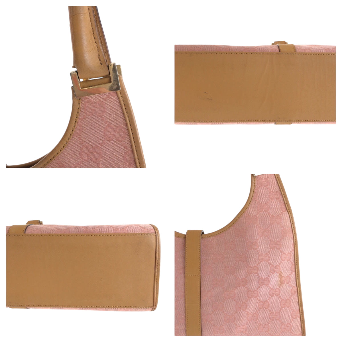 15015
GUCCI グッチ ジャッキー ピンク ブラウン ゴールド金具 GGキャンバス 002 1067 ホーボー ワンショルダーバッグ 肩掛け  レディース