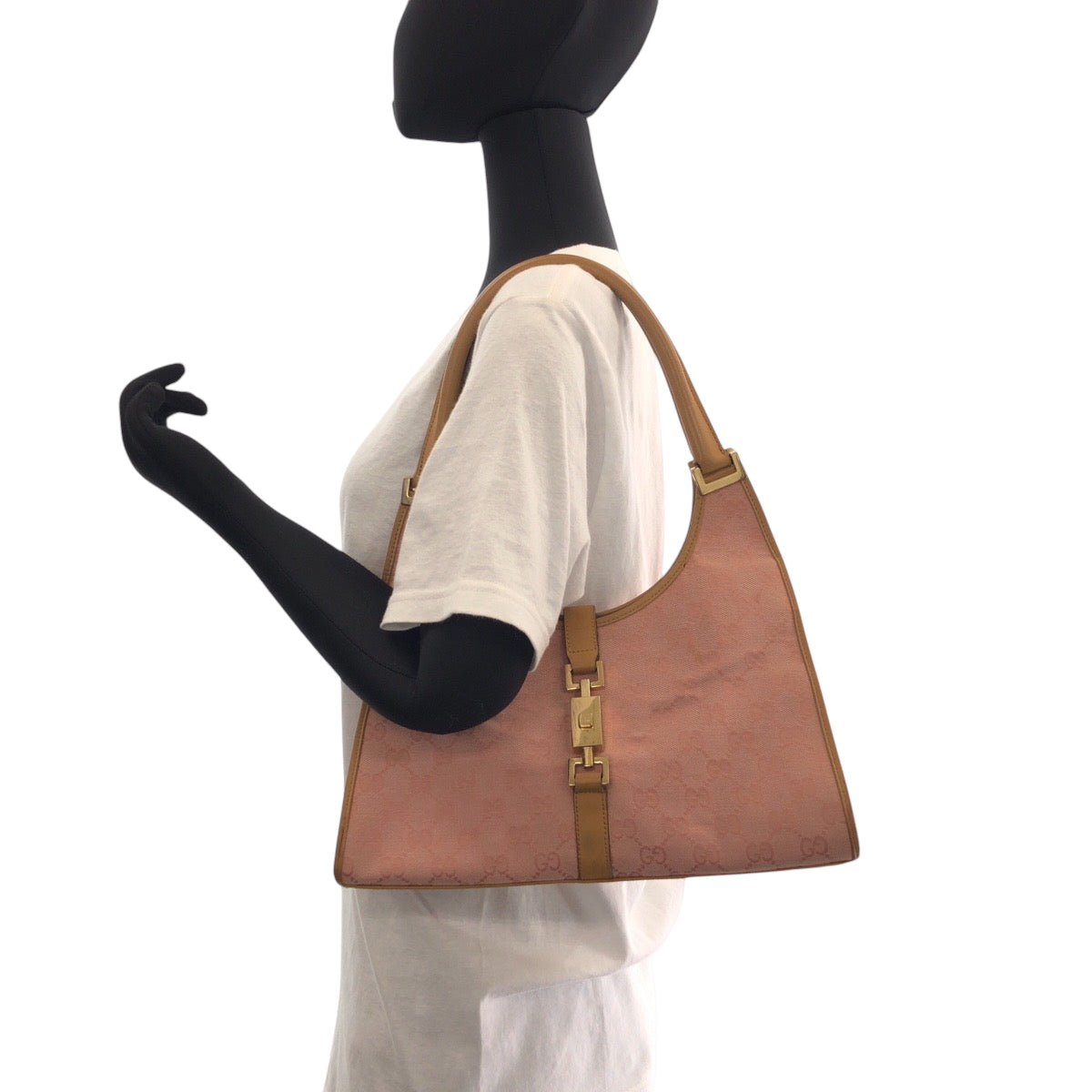 15015
GUCCI グッチ ジャッキー ピンク ブラウン ゴールド金具 GGキャンバス 002 1067 ホーボー ワンショルダーバッグ 肩掛け  レディース