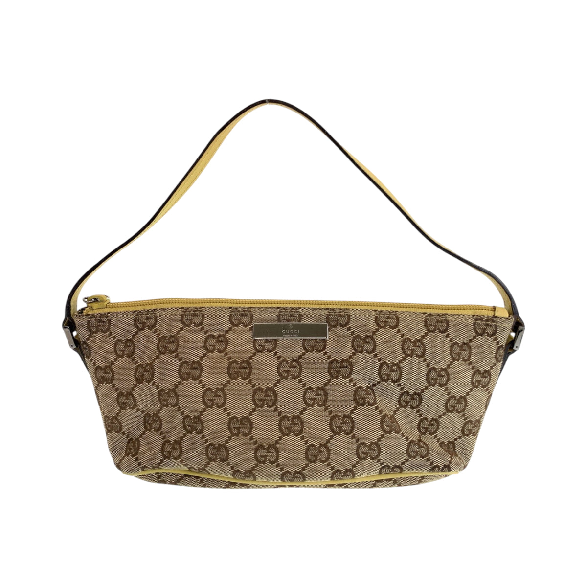 15017
GUCCI グッチ ベージュ ブラウン イエロー シルバー金具 GGキャンバス 7198 ハンドバッグ アクセサリーポーチ  レディース