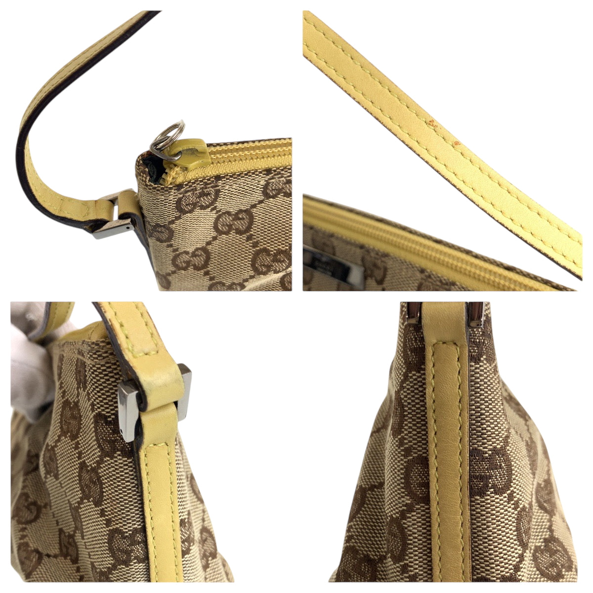 15017
GUCCI グッチ ベージュ ブラウン イエロー シルバー金具 GGキャンバス 7198 ハンドバッグ アクセサリーポーチ  レディース