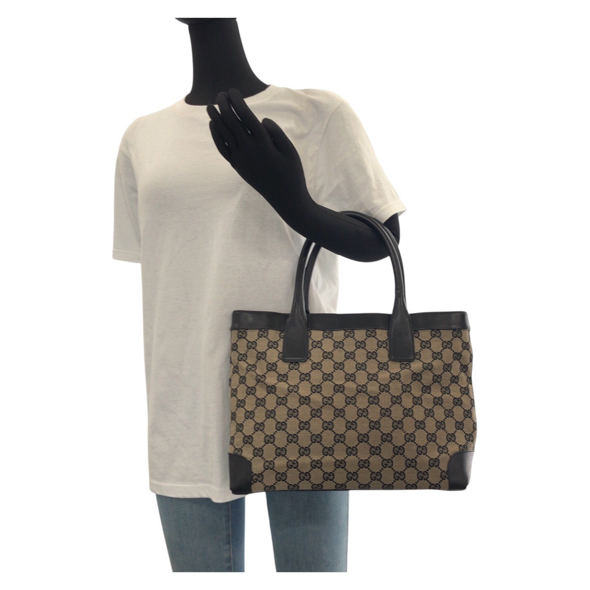 15019
GUCCI グッチ ブラック 黒 ゴールド金具 GGキャンバス / レザー 002 1119 トートバッグ ハンドバッグ  レディース