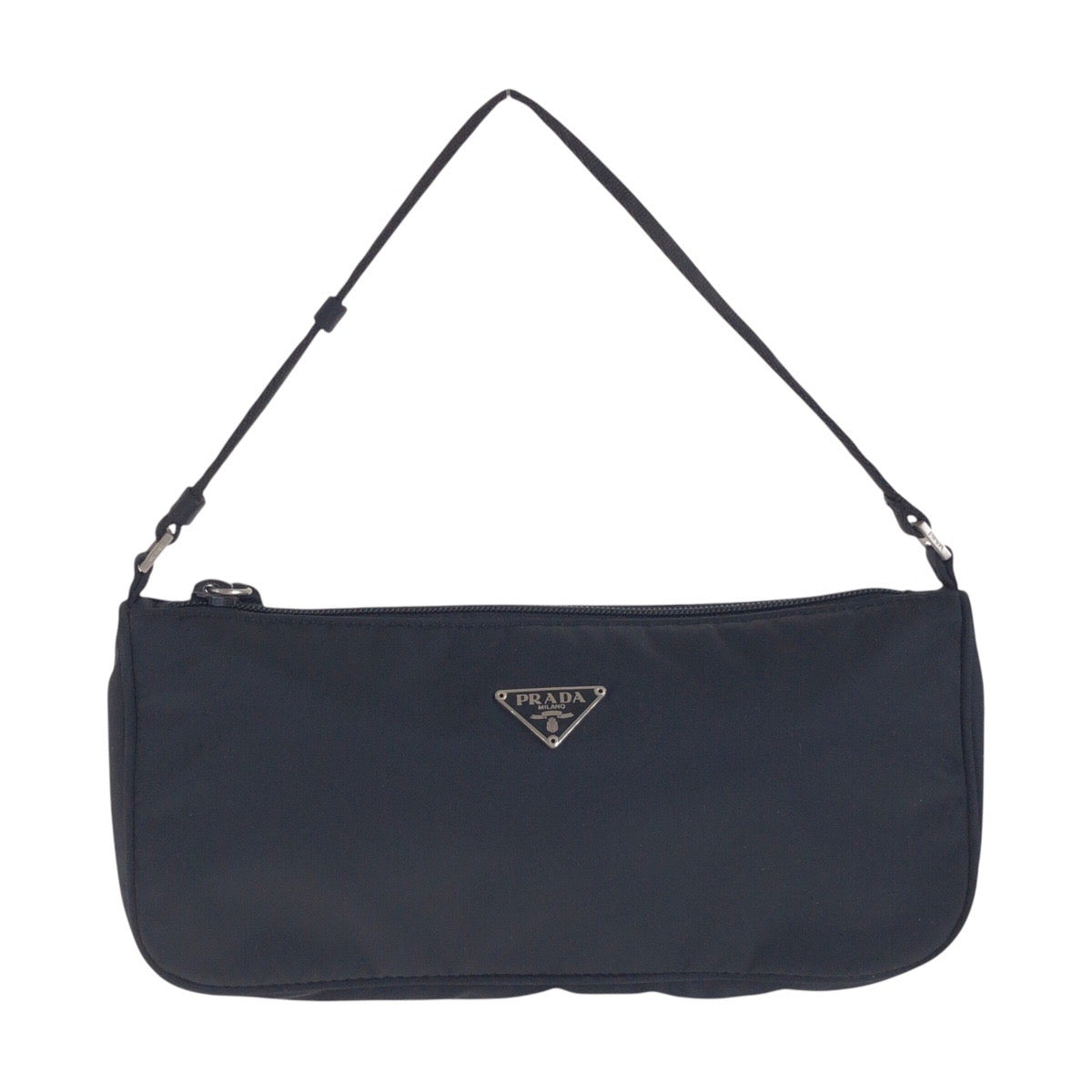 15021
PRADA プラダ テスート 三角ロゴプレート ブラック 黒 シルバー金具 ナイロン ハンドバッグ アクセサリーポーチ  レディース