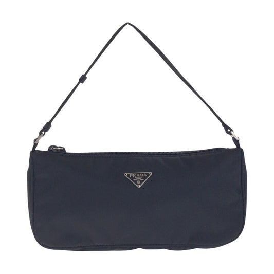 15021
PRADA プラダ テスート 三角ロゴプレート ブラック 黒 シルバー金具 ナイロン ハンドバッグ アクセサリーポーチ  レディース