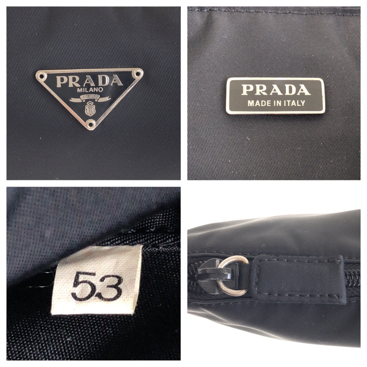 15021
PRADA プラダ テスート 三角ロゴプレート ブラック 黒 シルバー金具 ナイロン ハンドバッグ アクセサリーポーチ  レディース