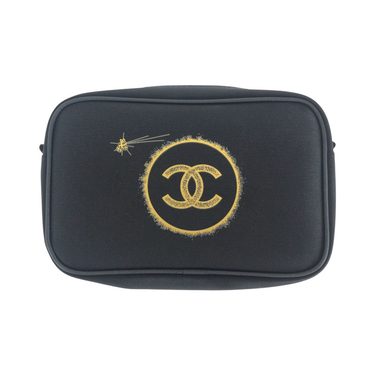 15033
CHANEL シャネル ココマーク ブラック 黒 ゴールド金具 キャンバス ポーチ アクセサリーポーチ  レディース
