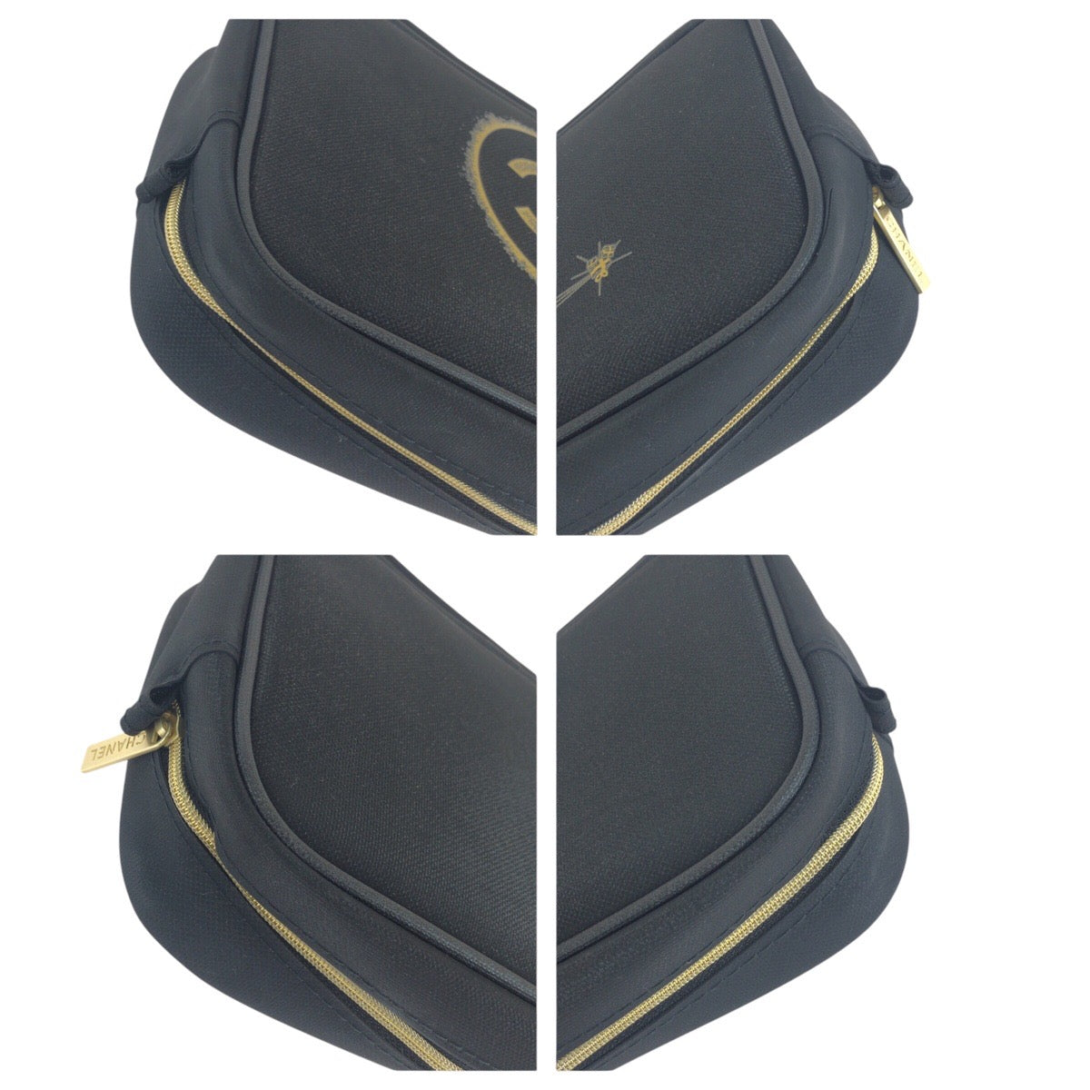 15033
CHANEL シャネル ココマーク ブラック 黒 ゴールド金具 キャンバス ポーチ アクセサリーポーチ  レディース