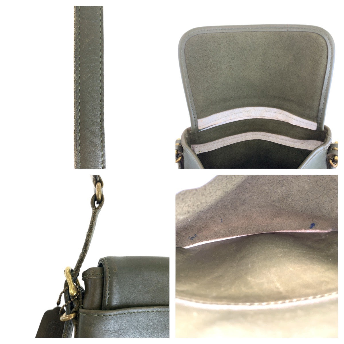15036
COACH コーチ ヴィンテージ オールドコーチ カーキ ゴールド金具 レザー 斜め掛け ショルダーバッグ  レディース