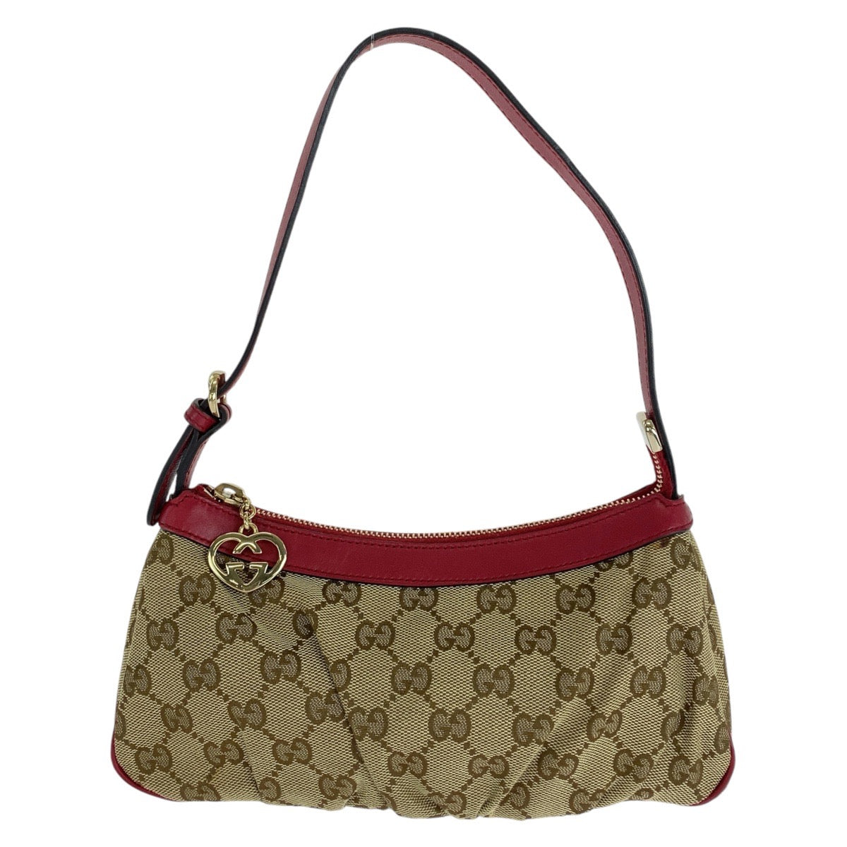 15047
GUCCI グッチ ベージュ レッド ゴールド金具 GGキャンバス / レザー ショルダーバッグ アクセサリーポーチ  レディース