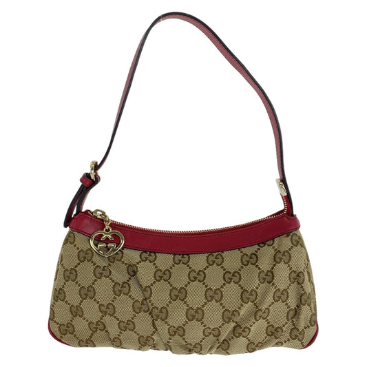 15047
GUCCI グッチ ベージュ レッド ゴールド金具 GGキャンバス / レザー ショルダーバッグ アクセサリーポーチ  レディース
