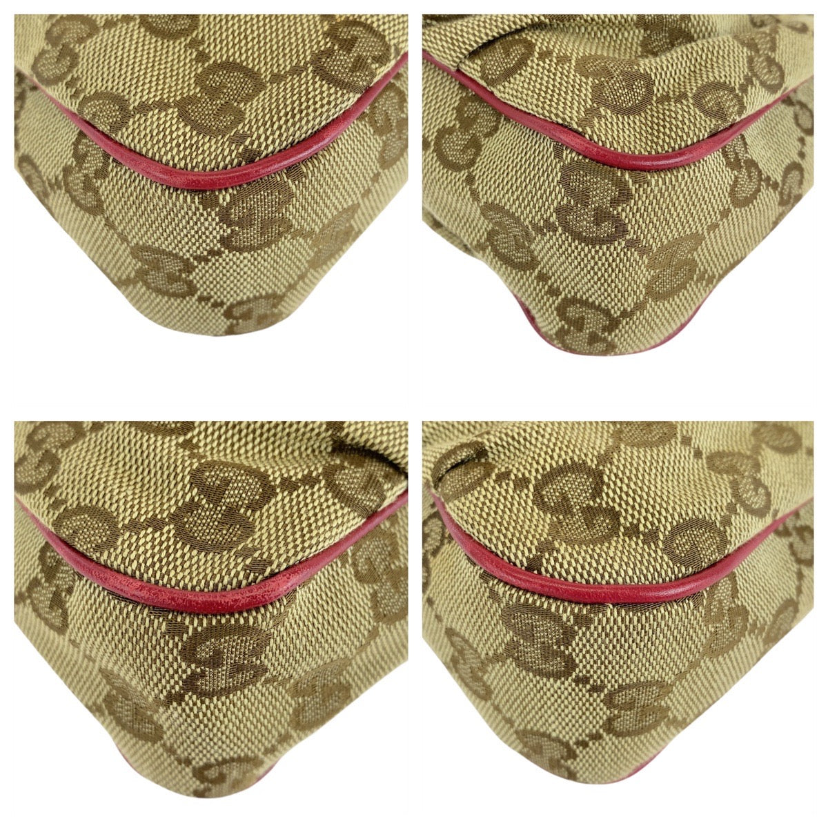 15047
GUCCI グッチ ベージュ レッド ゴールド金具 GGキャンバス / レザー ショルダーバッグ アクセサリーポーチ  レディース