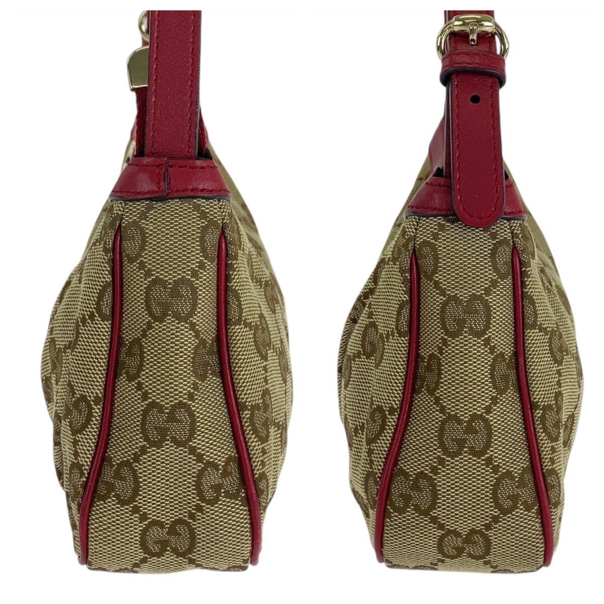 15047
GUCCI グッチ ベージュ レッド ゴールド金具 GGキャンバス / レザー ショルダーバッグ アクセサリーポーチ  レディース