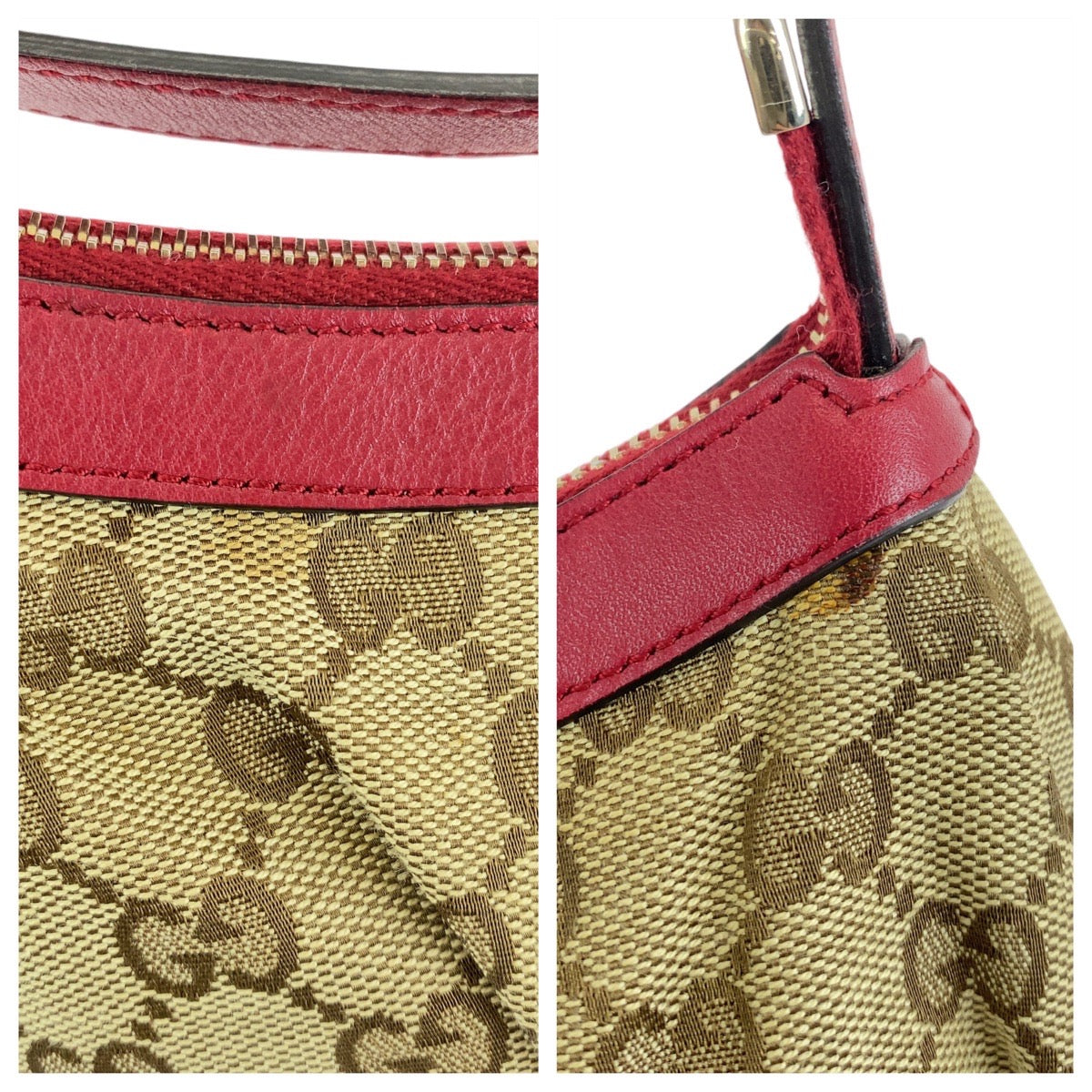 15047
GUCCI グッチ ベージュ レッド ゴールド金具 GGキャンバス / レザー ショルダーバッグ アクセサリーポーチ  レディース
