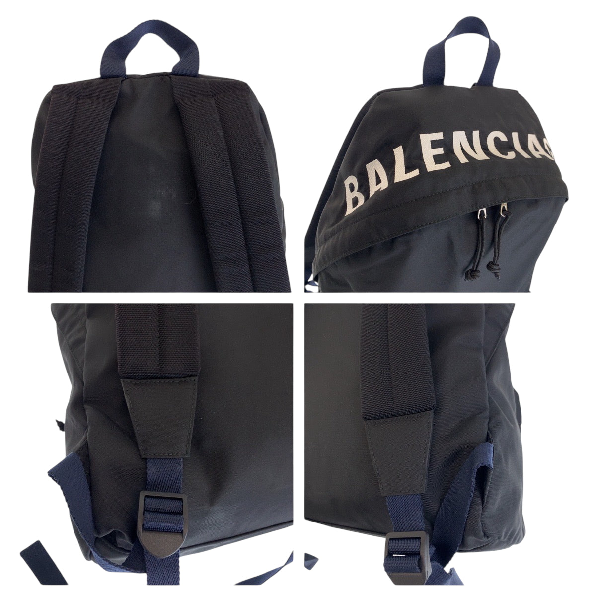 15048
BALENCIAGA バレンシアガ ウィール ブラック 黒 ホワイト シルバー金具 ナイロン 565798 リュックサック バックパック  メンズ