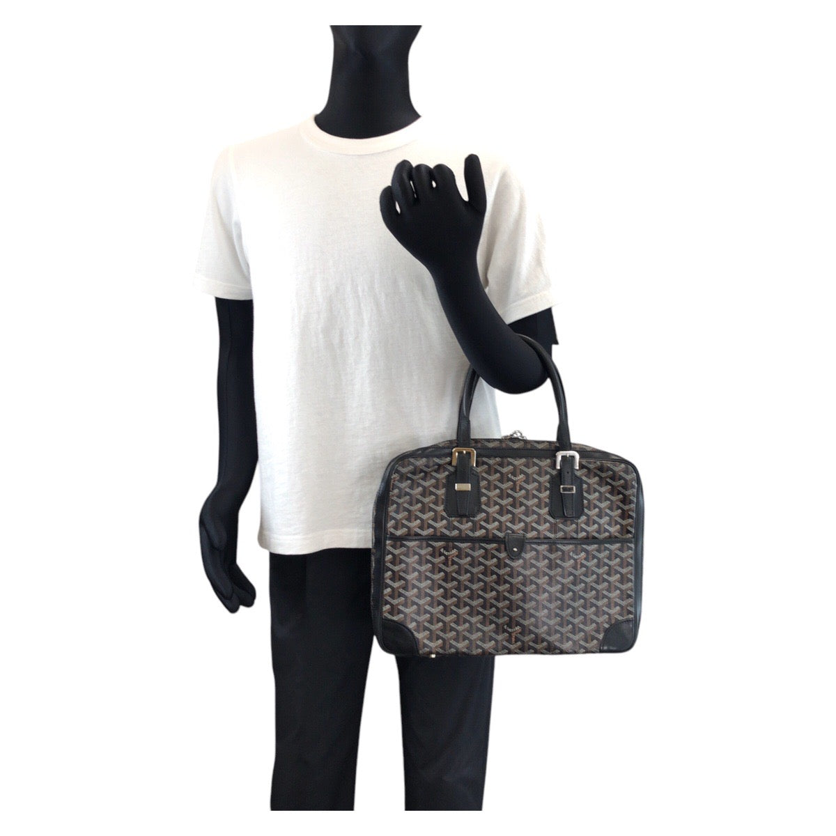 15049
GOYARD ゴヤール アンバサード PM ブラック 黒 イエロー シルバー金具 PVC / レザー ビジネスバッグ ブリーフケース  メンズ