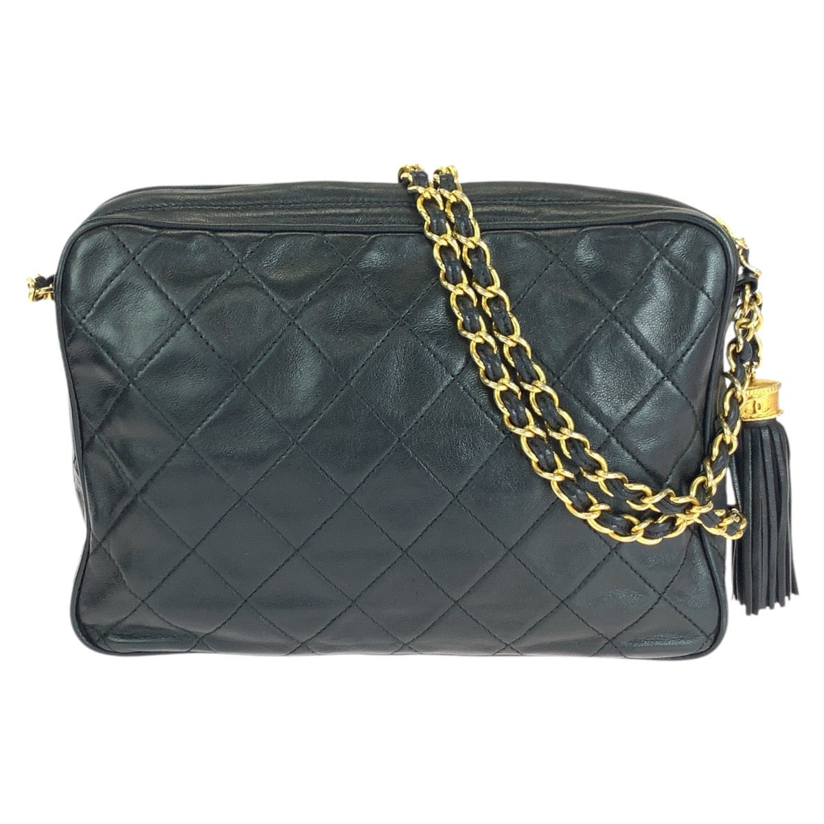 15055
CHANEL シャネル ヴィンテージ マトラッセ フリンジ ブラック 黒 ゴールド金具 ラムスキン ショルダーバッグ  レディース