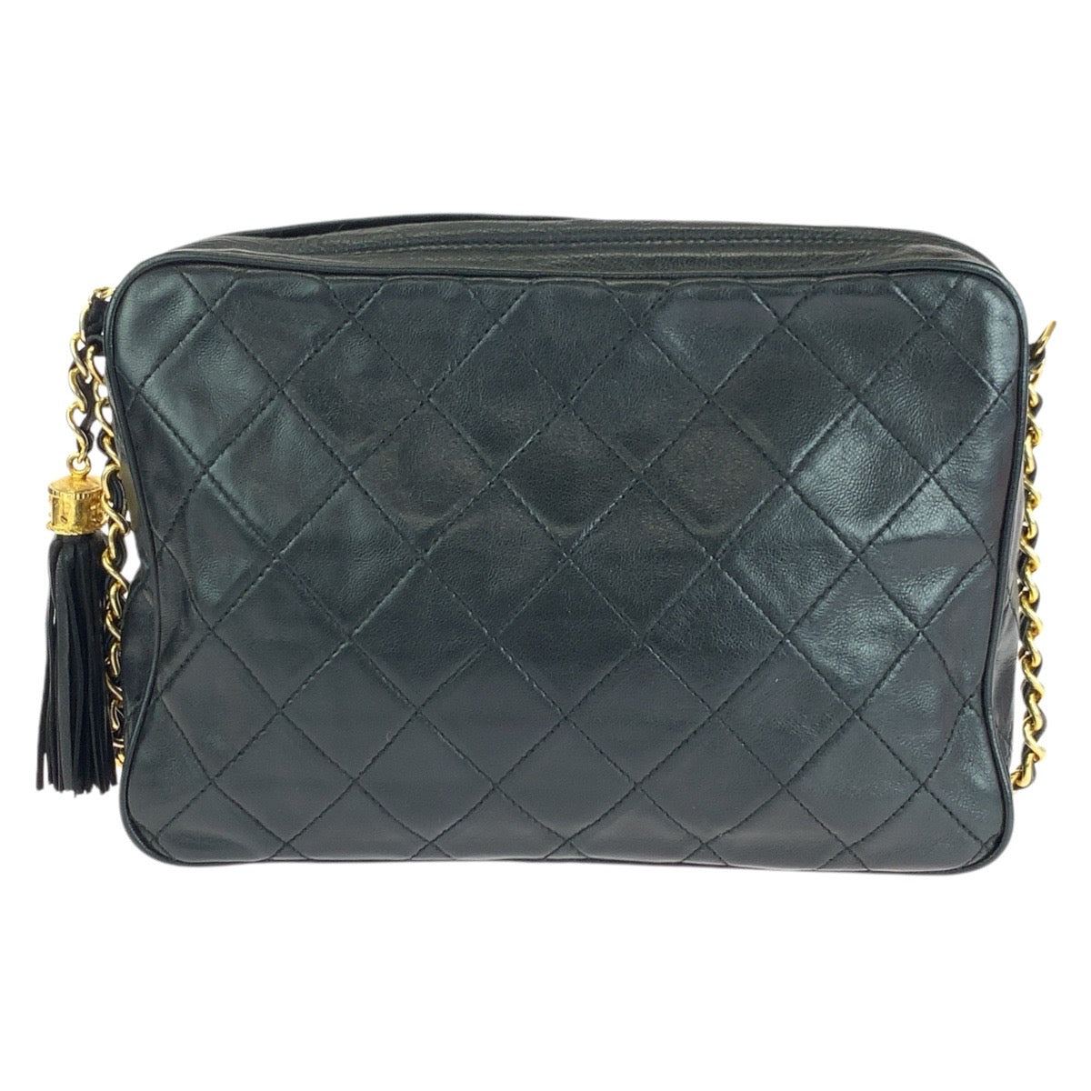 15055
CHANEL シャネル ヴィンテージ マトラッセ フリンジ ブラック 黒 ゴールド金具 ラムスキン ショルダーバッグ  レディース