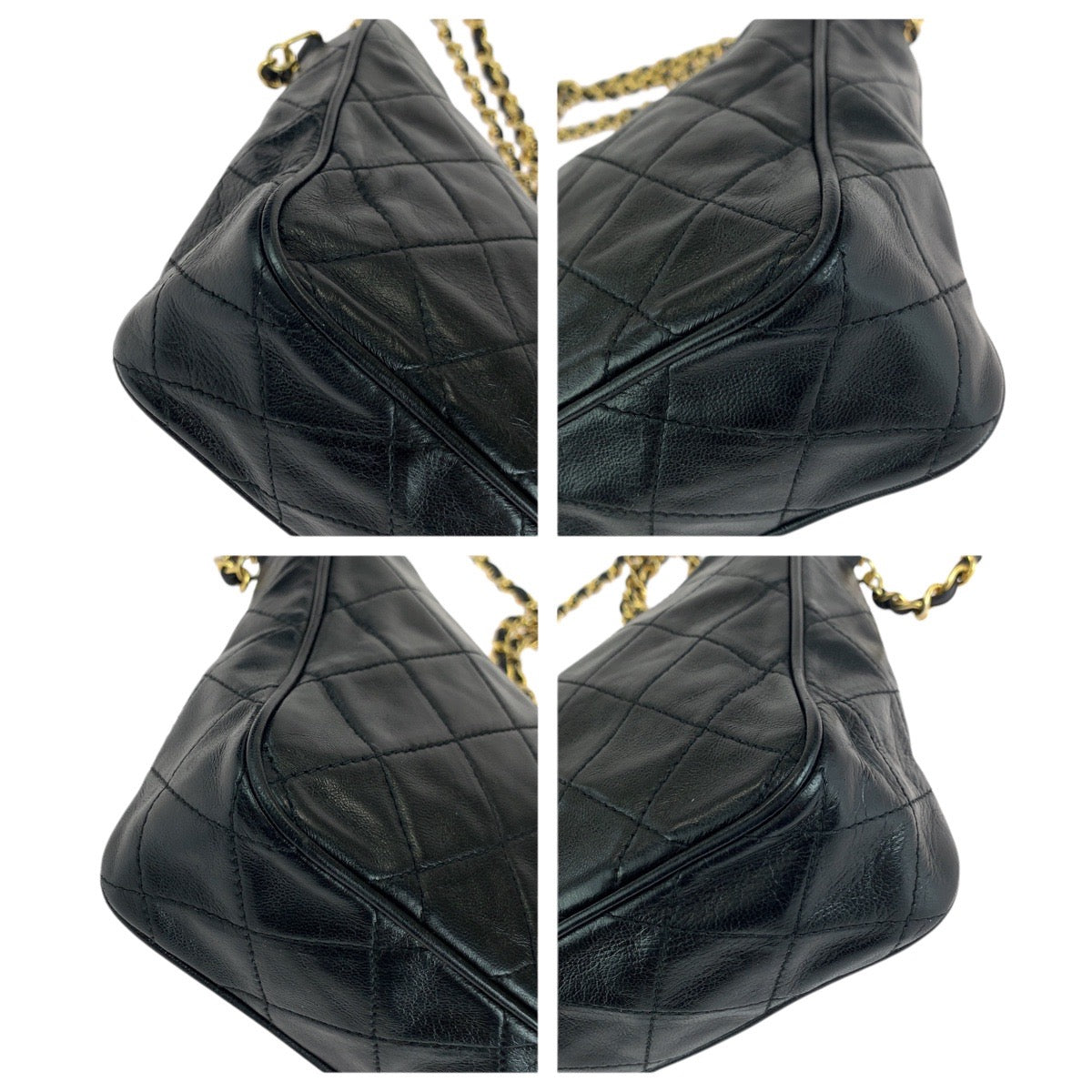 15055
CHANEL シャネル ヴィンテージ マトラッセ フリンジ ブラック 黒 ゴールド金具 ラムスキン ショルダーバッグ  レディース
