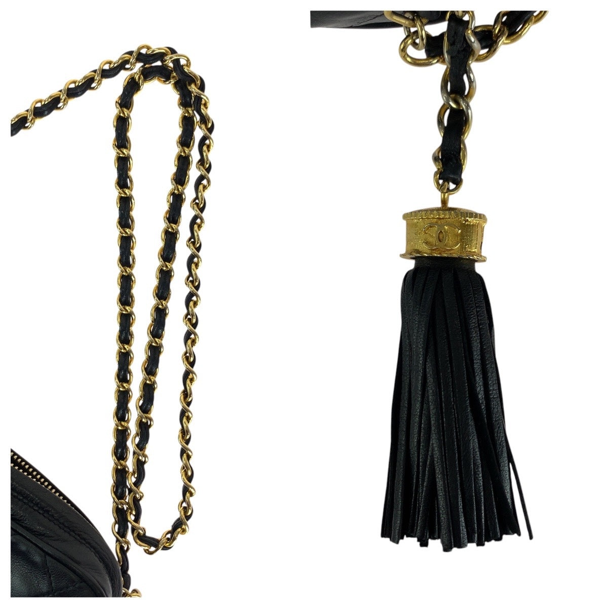 15055
CHANEL シャネル ヴィンテージ マトラッセ フリンジ ブラック 黒 ゴールド金具 ラムスキン ショルダーバッグ  レディース