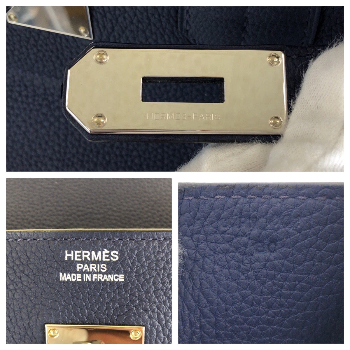 15056
HERMES エルメス オータクロア40 男女兼用 ブルーニュイ シルバー金具 トゴ ハンドバッグ ボストンバッグ U刻印  メンズ